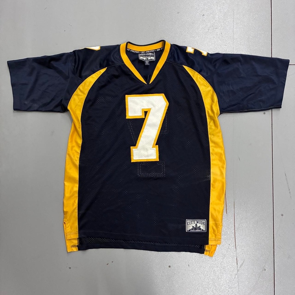 Steve & Barrys Mens Y2K Football Jersey #7 Navy Blue Gold XL City Wide